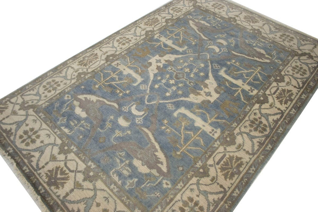 Blue Floral 5X8 Oushak Oriental Rug