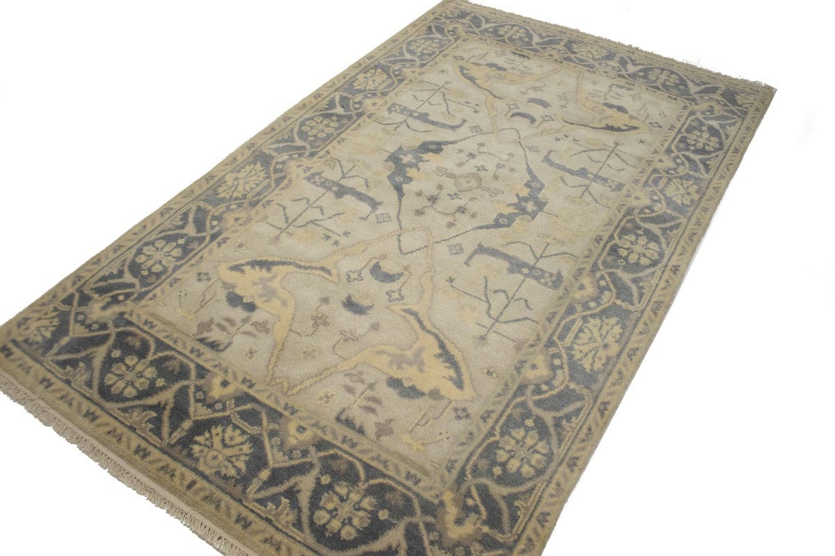 Beige Floral 5X8 Oushak Oriental Rug