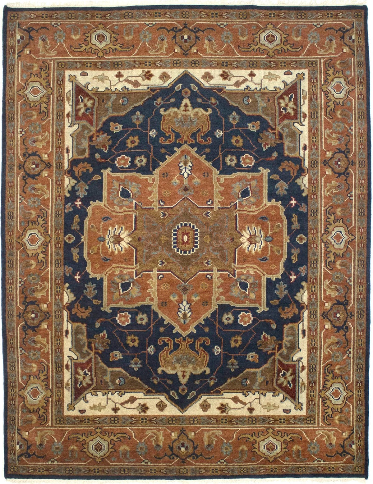 Navy Blue Floral 8X10 Heriz Serapi Oriental Rug