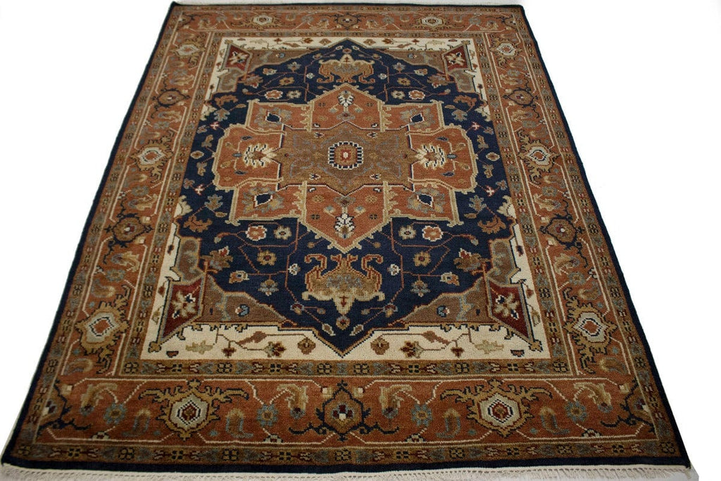 Navy Blue Floral 8X10 Heriz Serapi Oriental Rug