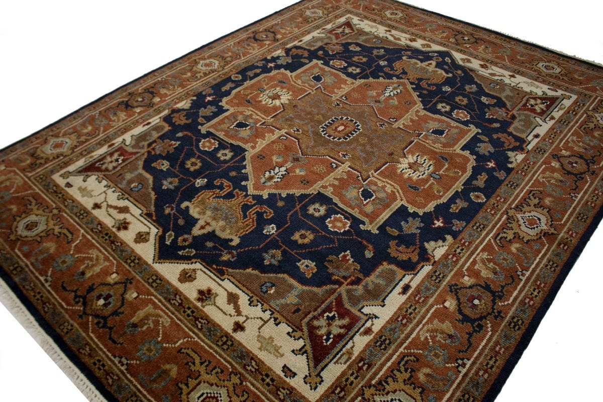 Navy Blue Floral 8X10 Heriz Serapi Oriental Rug