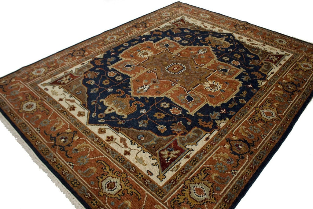 Navy Blue Floral 8X10 Heriz Serapi Oriental Rug