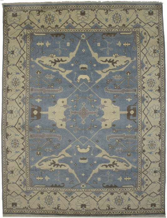 Blue Floral 9X12 Oushak Oriental Rug