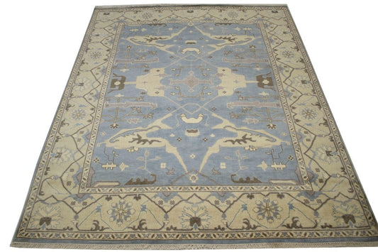 Blue Floral 9X12 Oushak Oriental Rug