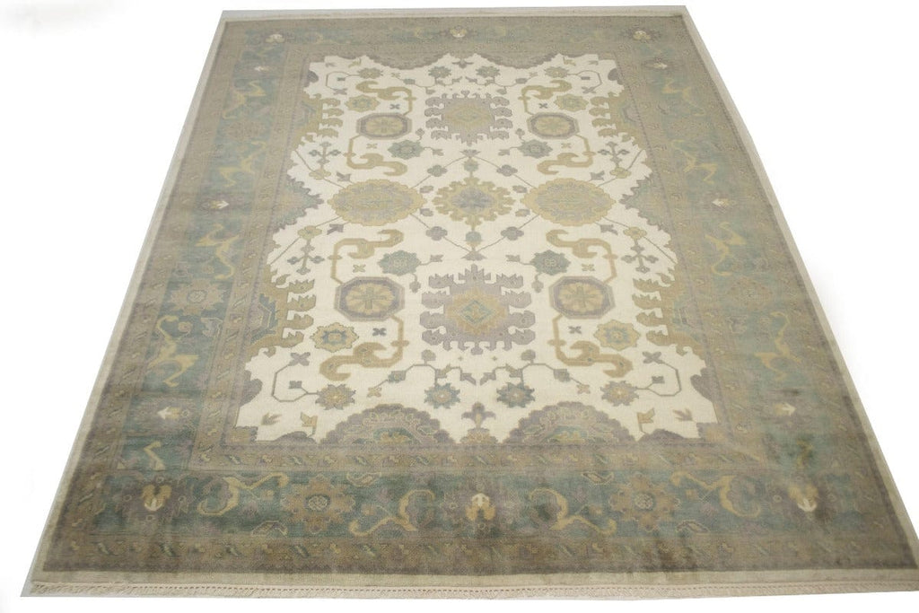 Cream Green Floral 9X12 Oushak Chobi Oriental Rug