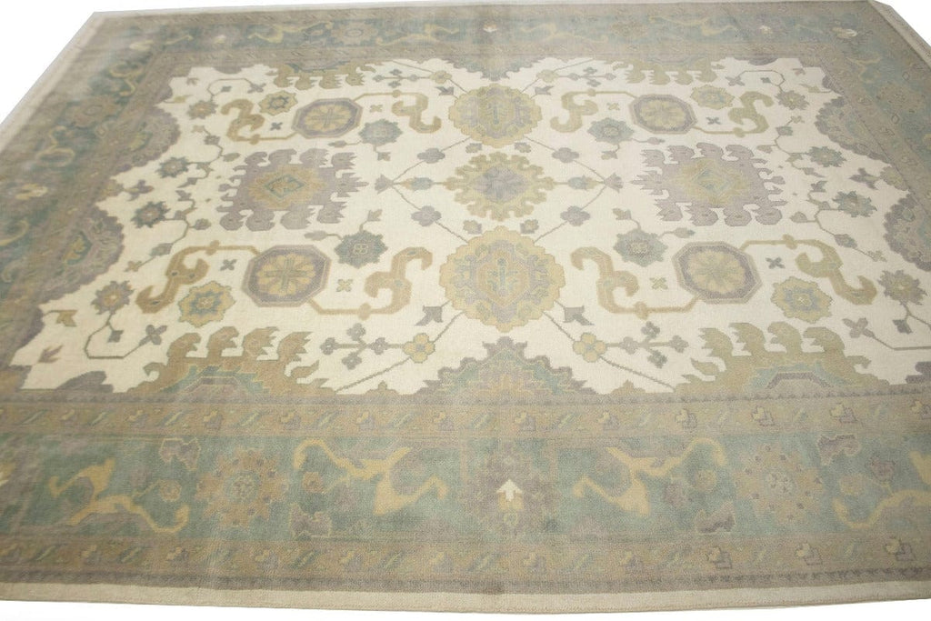 Cream Green Floral 9X12 Oushak Chobi Oriental Rug