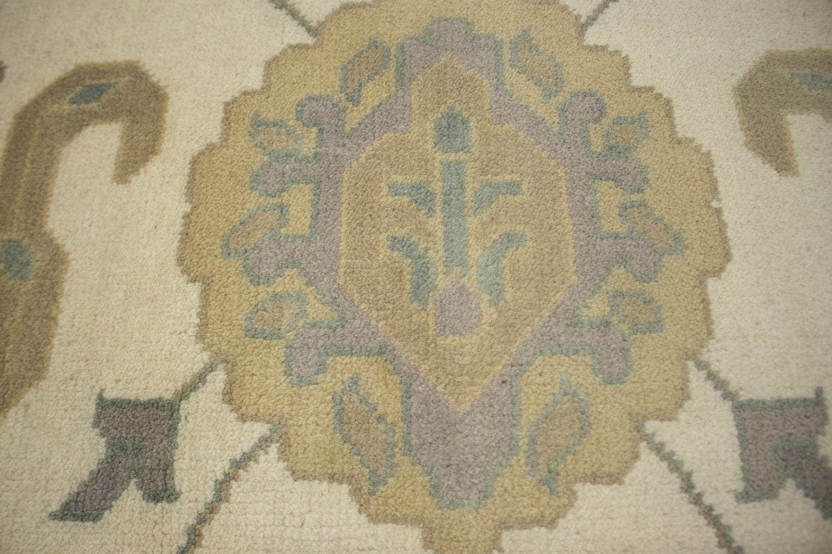 Cream Green Floral 9X12 Oushak Chobi Oriental Rug