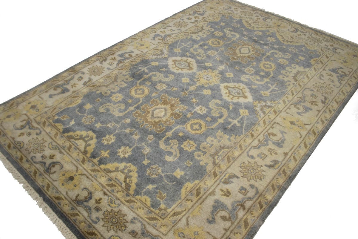 Gray Floral 6X9 Oushak Chobi Oriental Rug