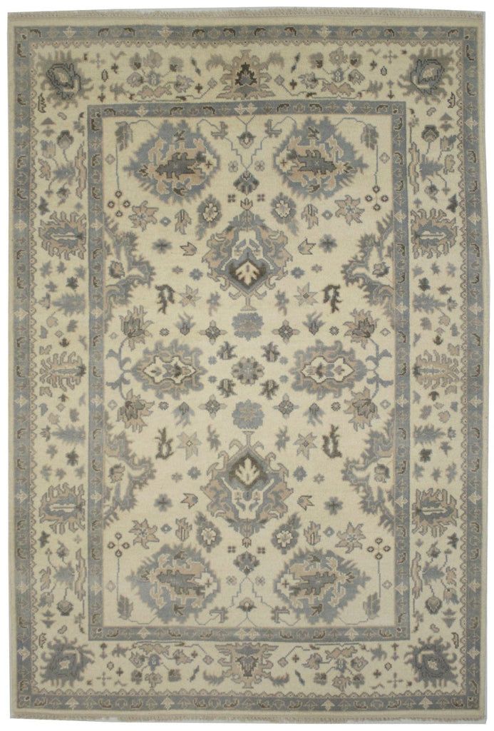 Muted Cream Floral 6X9 Oushak Chobi Oriental Rug