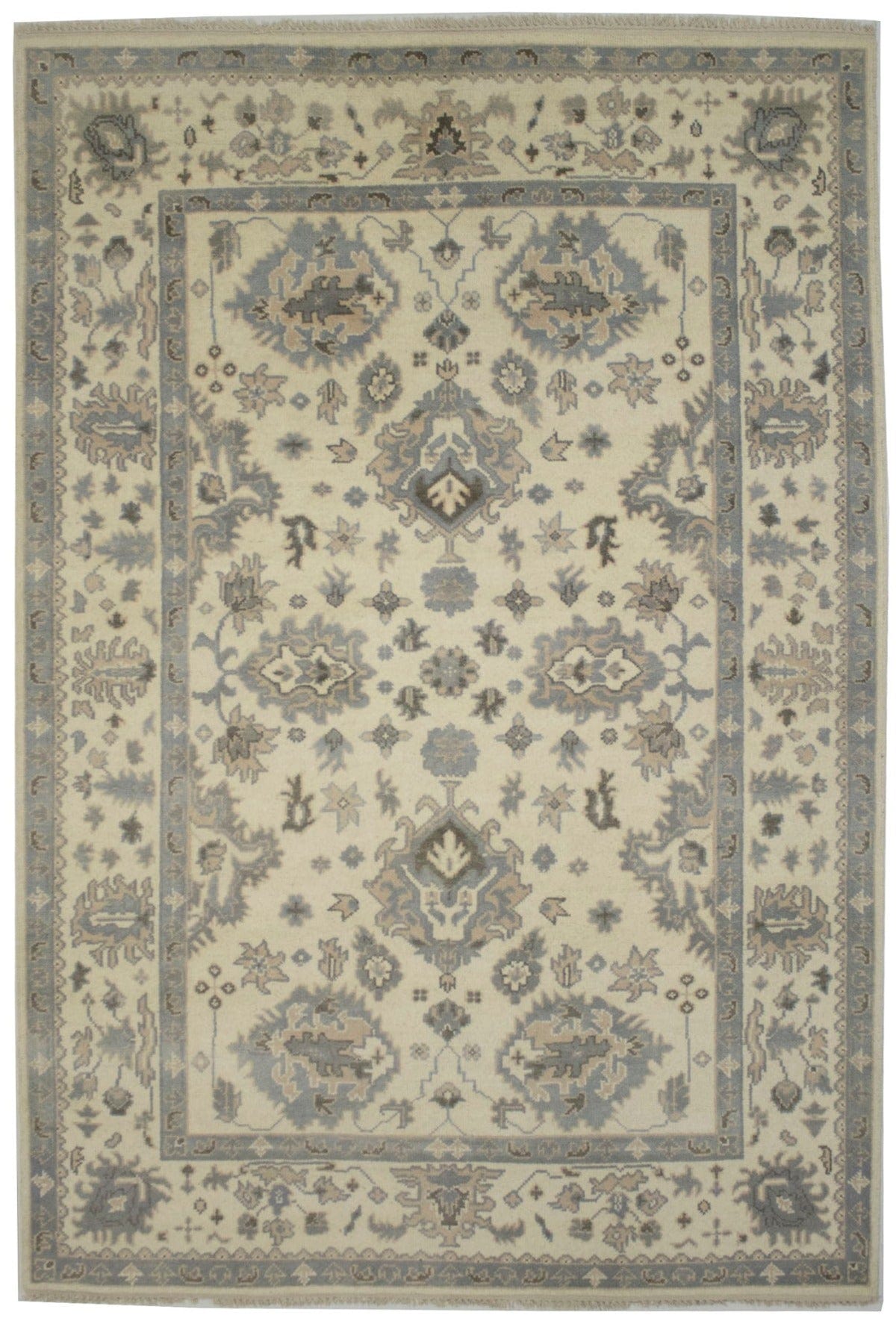 Muted Cream Floral 6X9 Oushak Chobi Oriental Rug