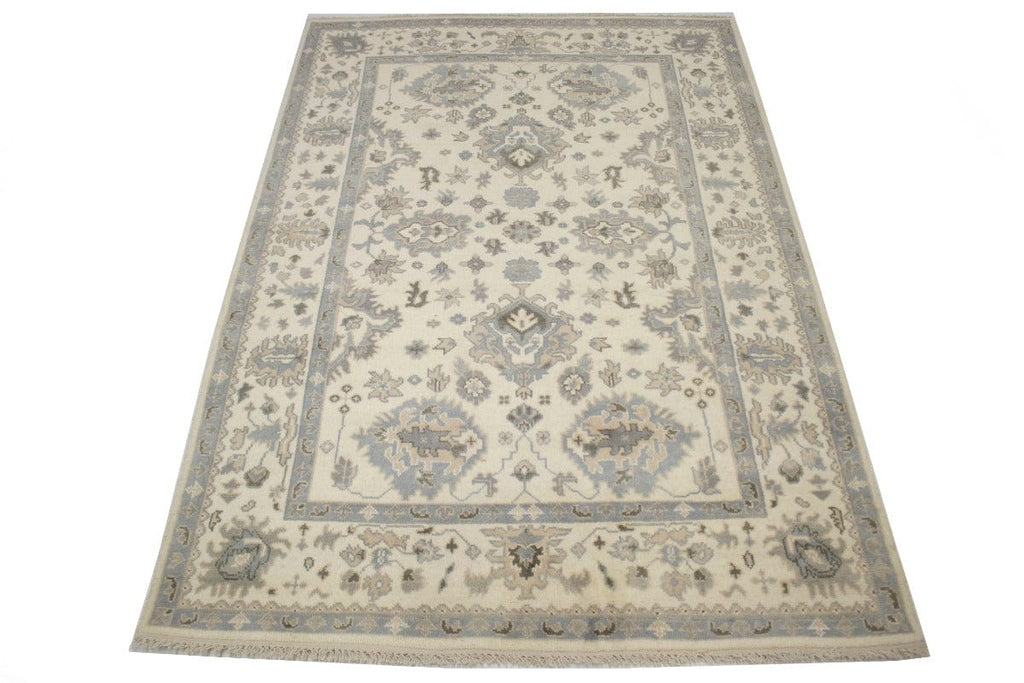 Muted Cream Floral 6X9 Oushak Chobi Oriental Rug