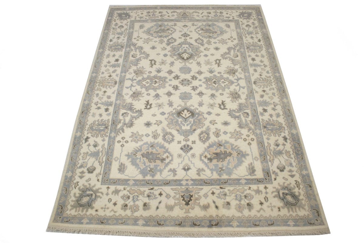 Muted Cream Floral 6X9 Oushak Chobi Oriental Rug