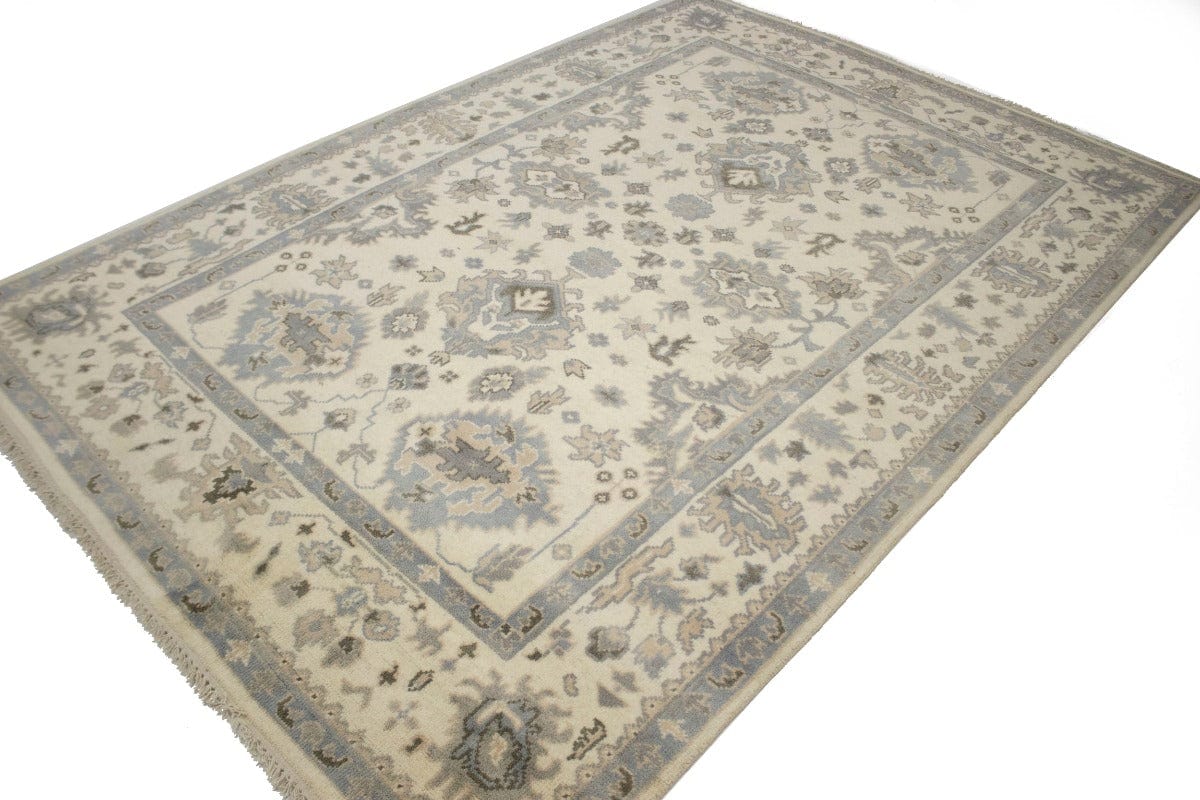 Muted Cream Floral 6X9 Oushak Chobi Oriental Rug