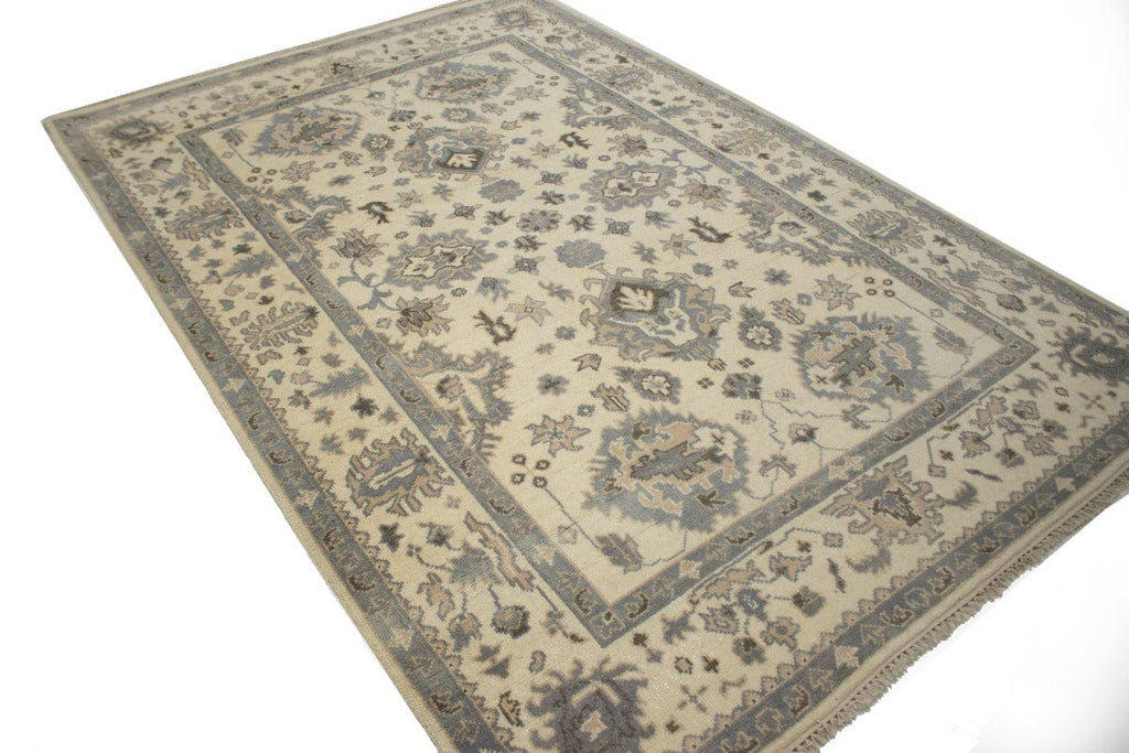 Muted Cream Floral 6X9 Oushak Chobi Oriental Rug