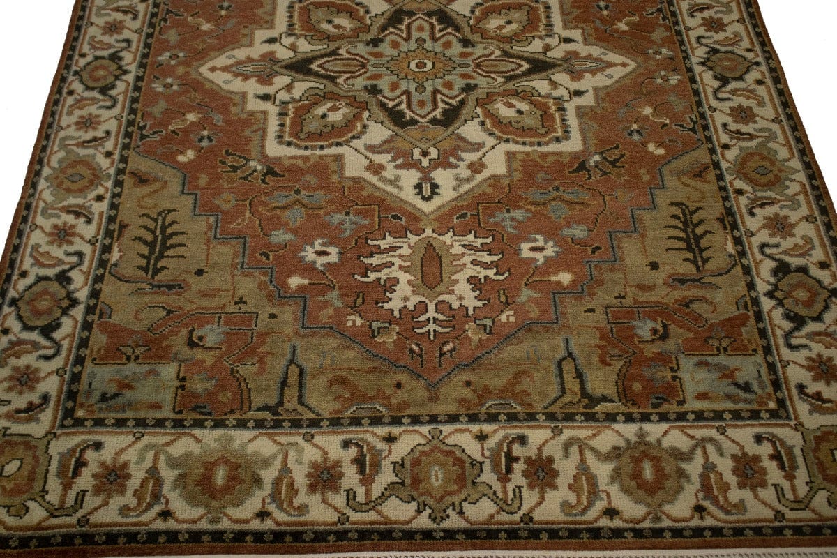 Rust Floral 9X12 Heriz Serapi Oriental Rug