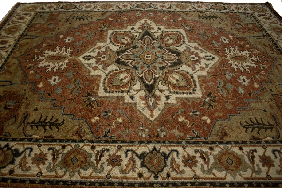 Rust Floral 9X12 Heriz Serapi Oriental Rug