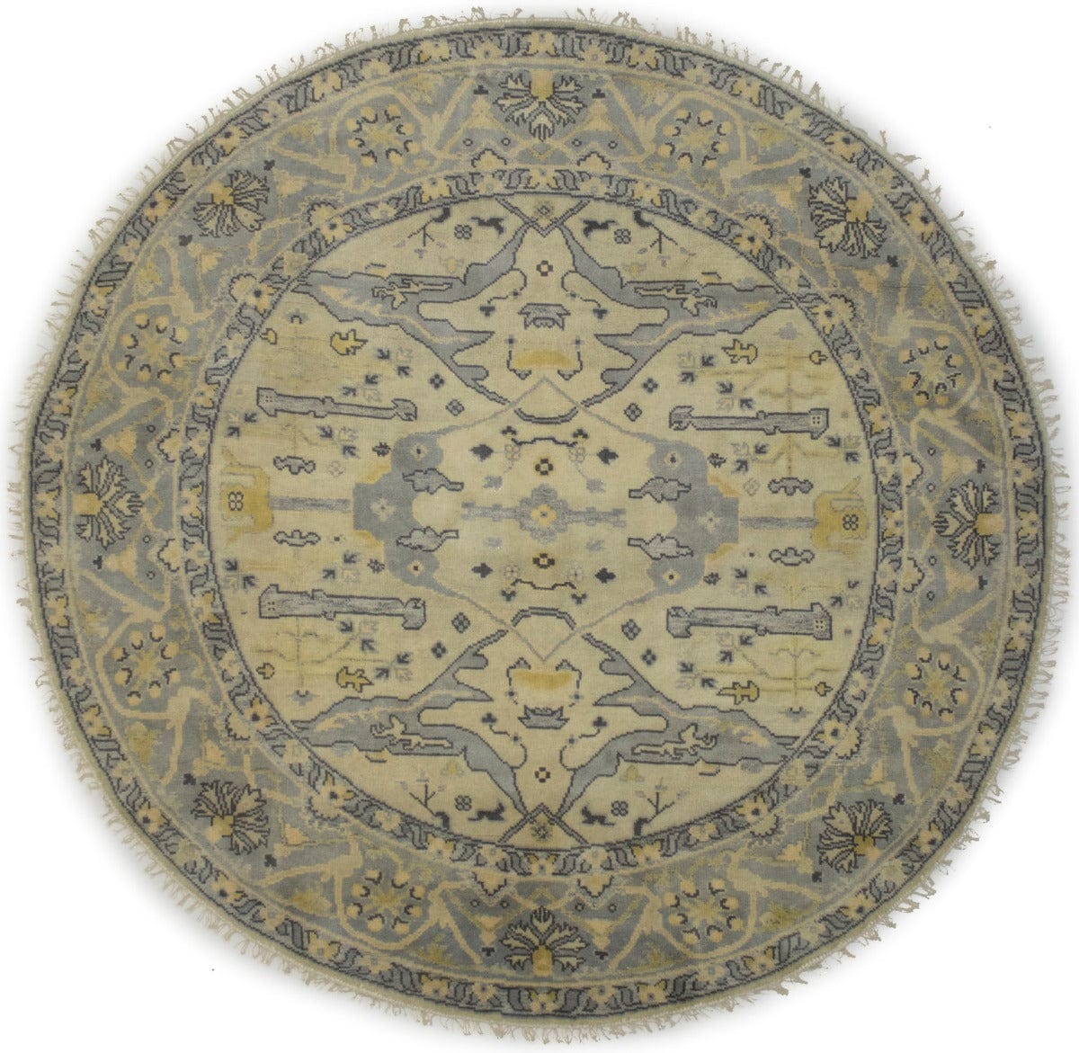 Muted Cream Floral 8X8 Oushak Oriental Round Rug