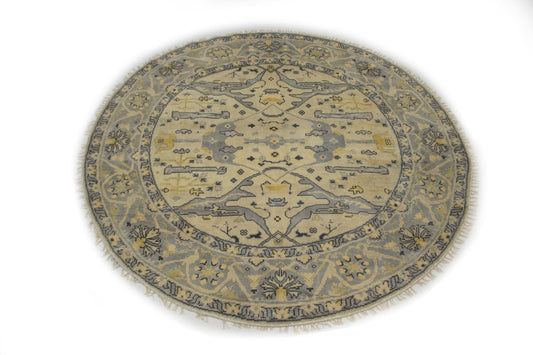 Muted Cream Floral 8X8 Oushak Oriental Round Rug