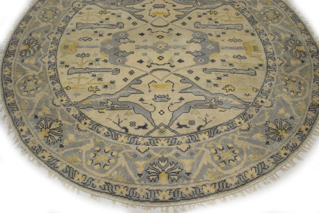 Muted Cream Floral 8X8 Oushak Oriental Round Rug