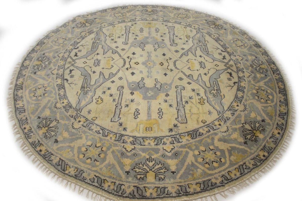 Muted Cream Floral 8X8 Oushak Oriental Round Rug