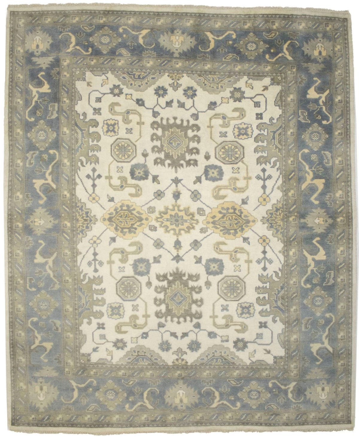 Gray Cream Floral 8X10 Traditional Oushak Chobi Oriental Rug