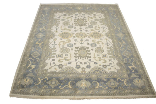 Gray Cream Floral 8X10 Traditional Oushak Chobi Oriental Rug