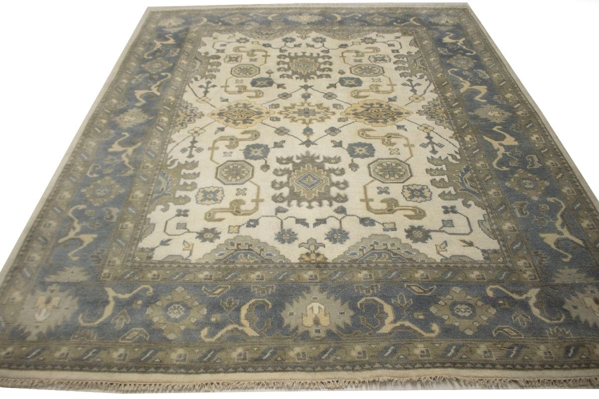 Gray Cream Floral 8X10 Traditional Oushak Chobi Oriental Rug