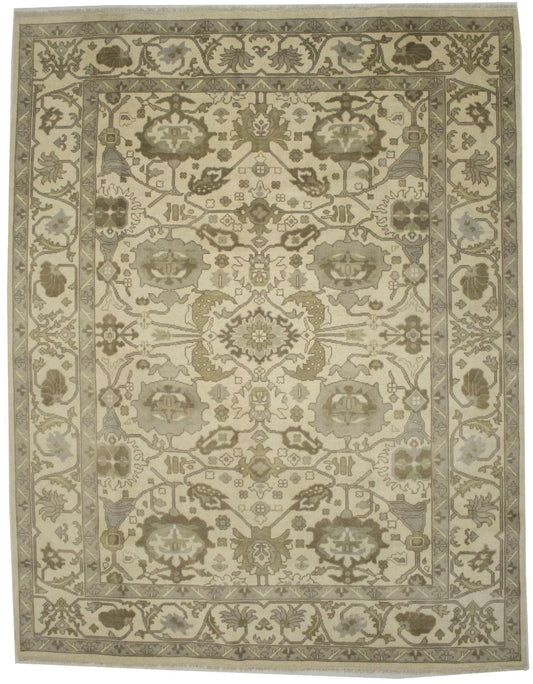 Cream Traditional Floral 9X12 Oushak Oriental Rug
