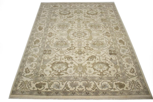 Cream Traditional Floral 9X12 Oushak Oriental Rug