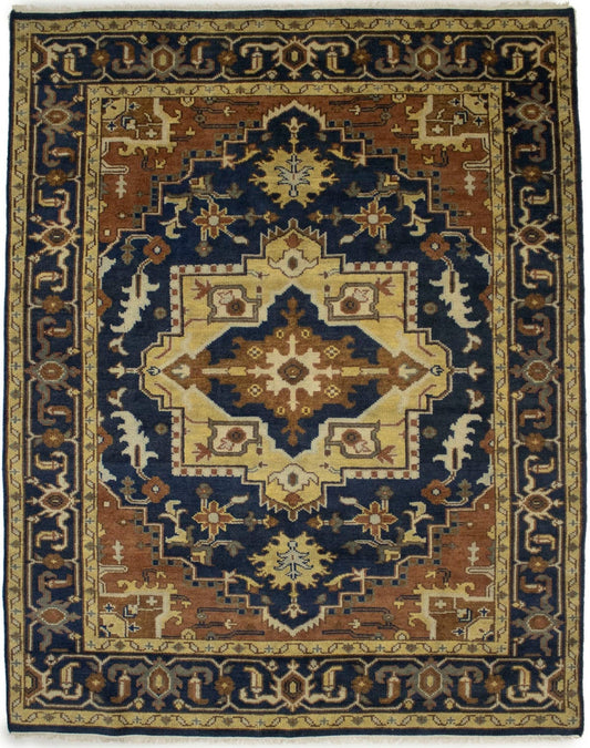 Dark Navy Floral 8X10 Heriz Serapi Oriental Rug