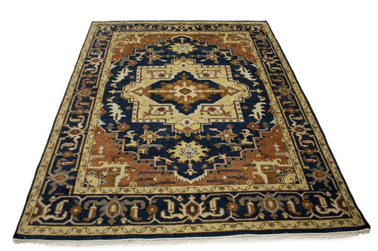 Dark Navy Floral 8X10 Heriz Serapi Oriental Rug