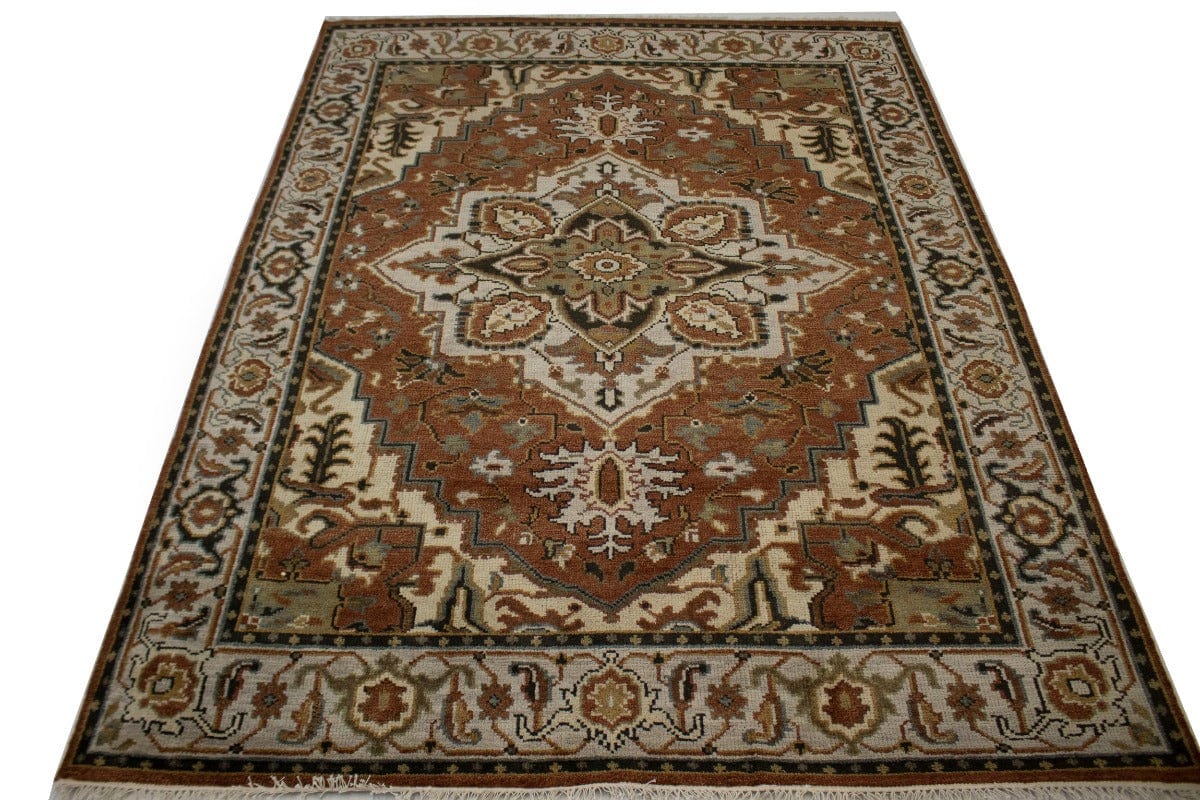 Rust Floral 8X10 Heriz Serapi Oriental Rug