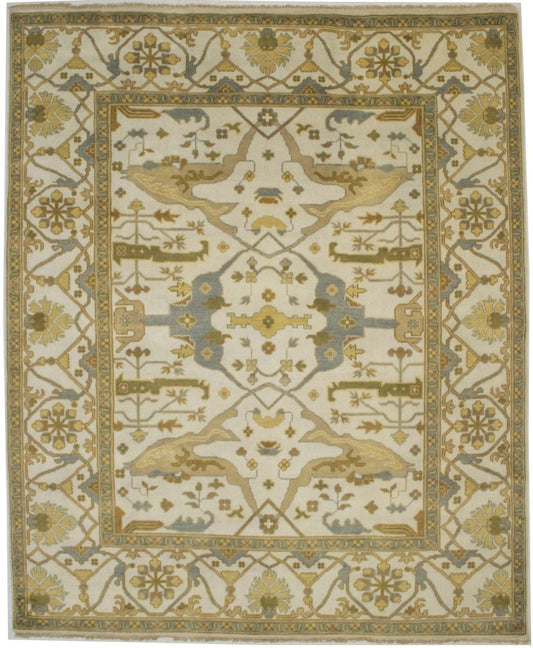 Cream Floral 8X10 Transitional Oushak Oriental Rug