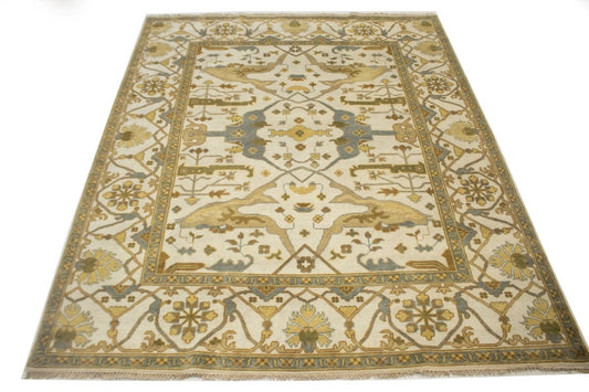 Cream Floral 8X10 Transitional Oushak Oriental Rug