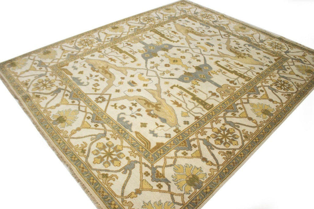 Cream Floral 8X10 Transitional Oushak Oriental Rug