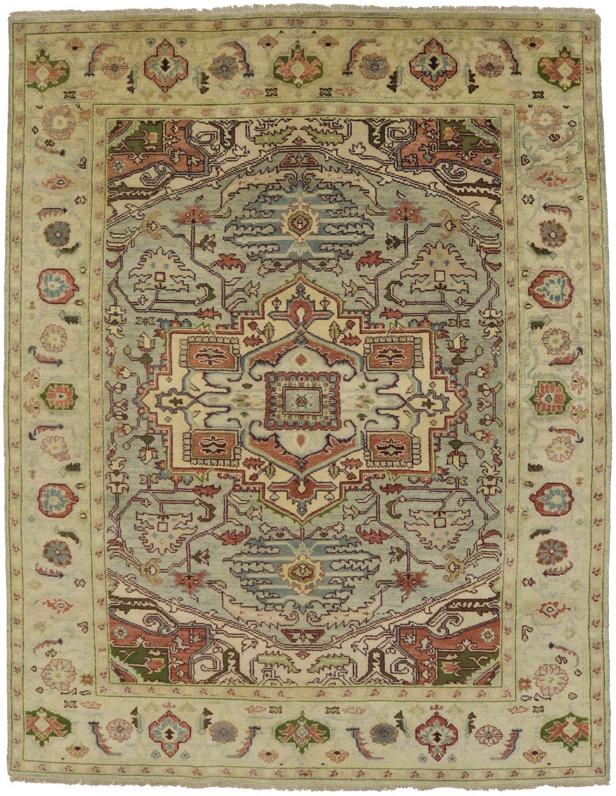 Beige Floral Tribal 8X10 Heriz Serapi Oriental Rug