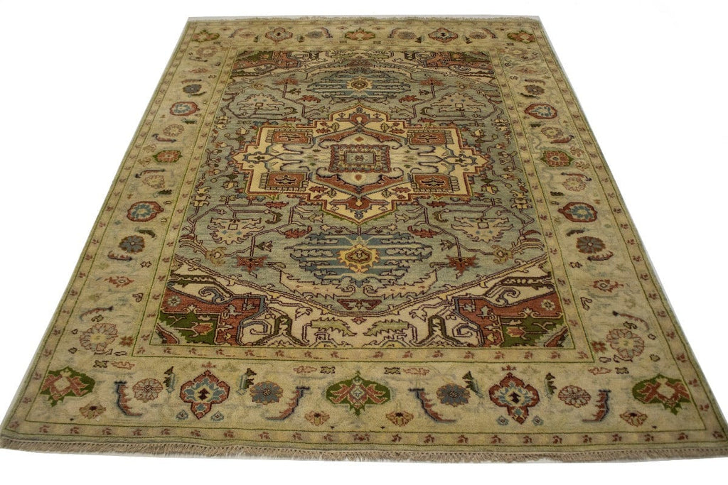 Beige Floral Tribal 8X10 Heriz Serapi Oriental Rug