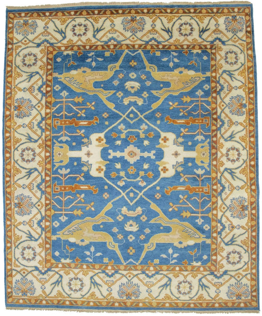 Blue Floral 8X10 Oushak Oriental Rug