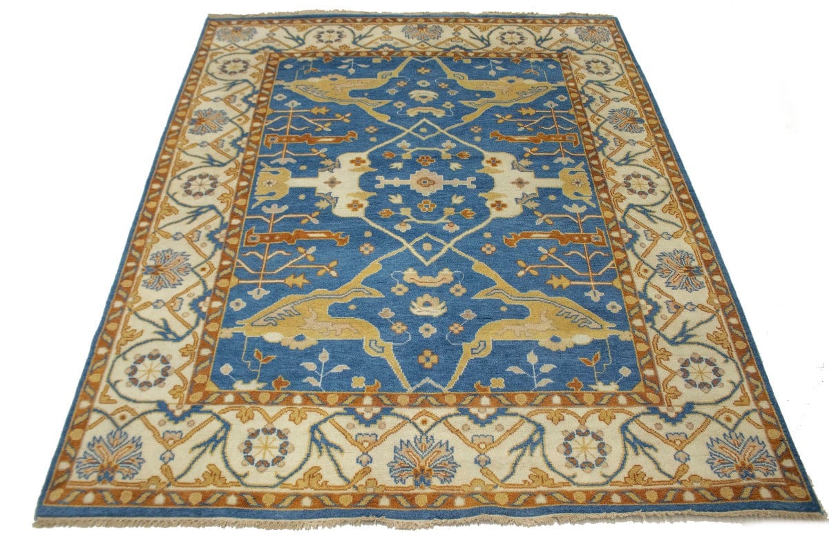 Blue Floral 8X10 Oushak Oriental Rug