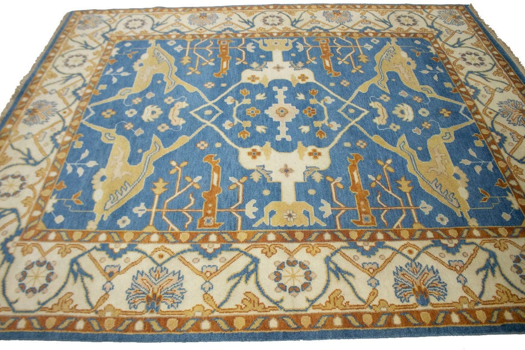 Blue Floral 8X10 Oushak Oriental Rug