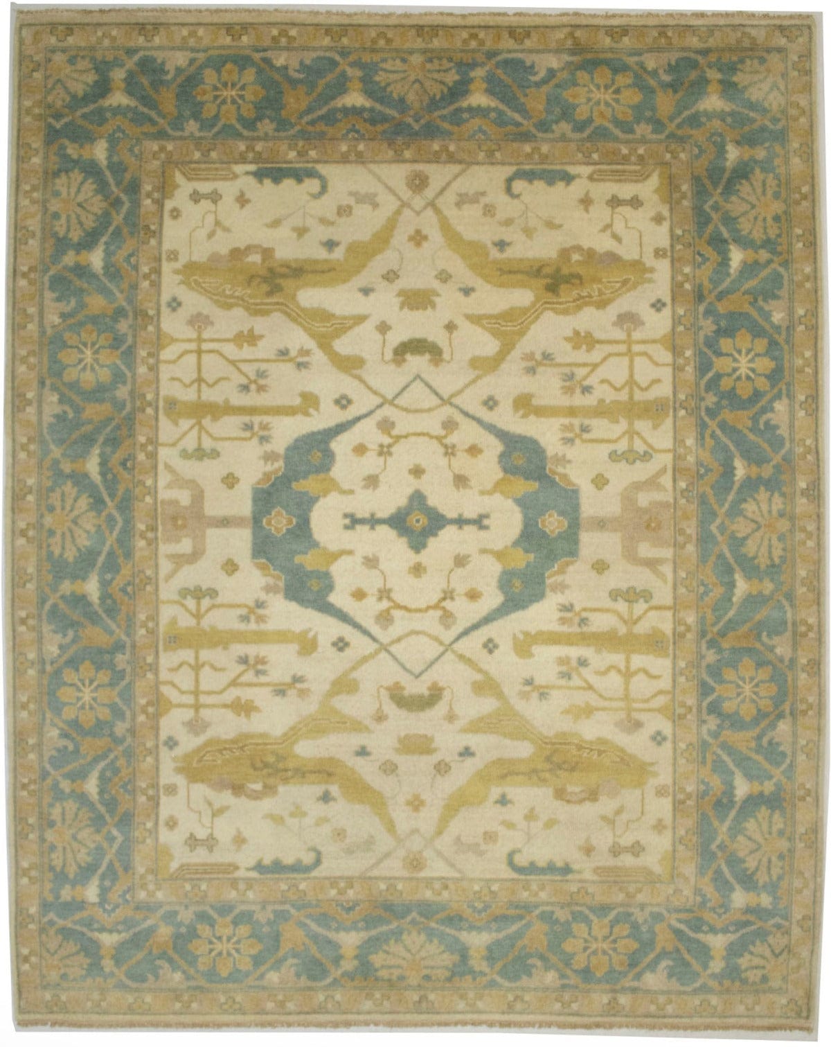 Cream Casual 8X10 Floral Oushak Oriental Rug