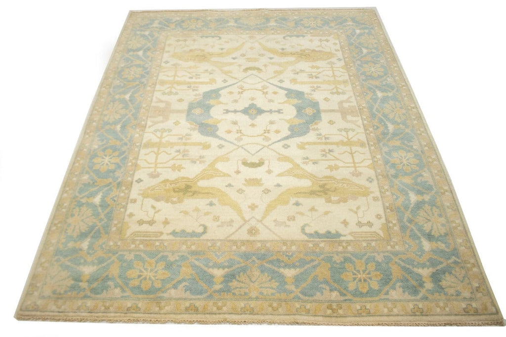 Cream Casual 8X10 Floral Oushak Oriental Rug