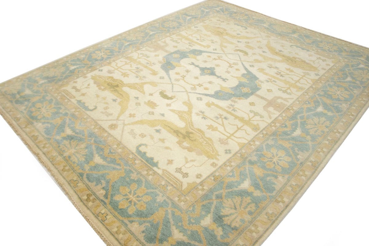 Cream Casual 8X10 Floral Oushak Oriental Rug