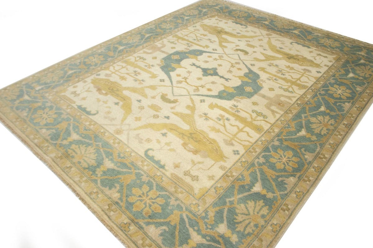 Cream Casual 8X10 Floral Oushak Oriental Rug