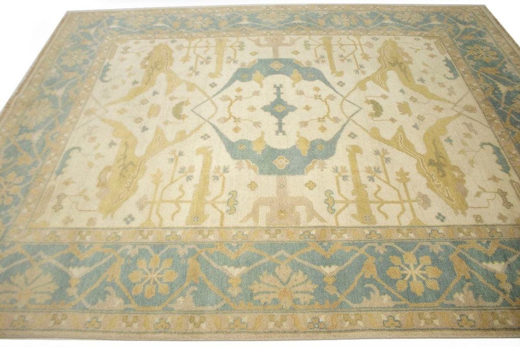 Cream Casual 8X10 Floral Oushak Oriental Rug