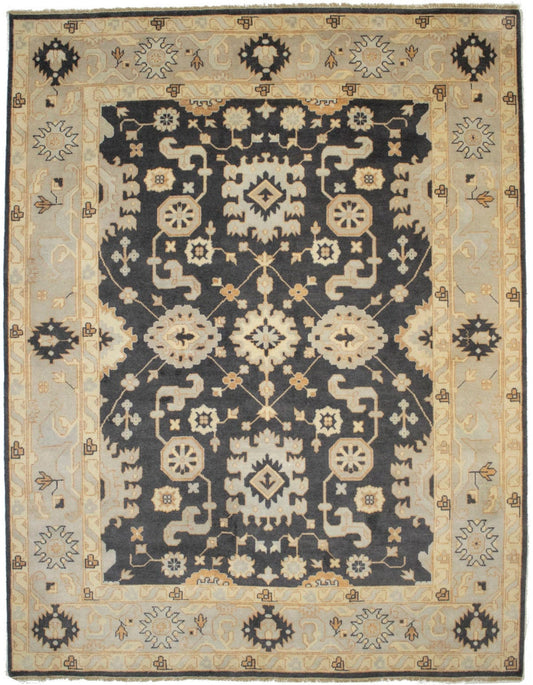 Charcoal Gray Floral 9X12 Oushak Chobi Oriental Rug