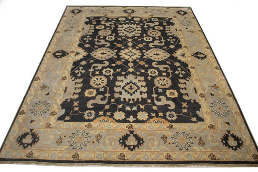 Charcoal Gray Floral 9X12 Oushak Chobi Oriental Rug