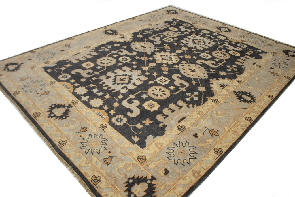 Charcoal Gray Floral 9X12 Oushak Chobi Oriental Rug