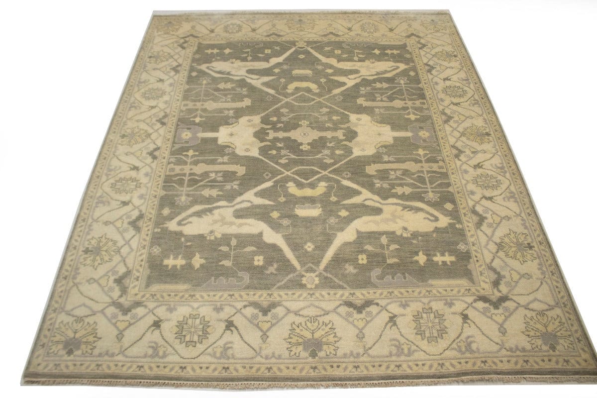 Brown Traditional 8X10 Floral Oushak Oriental Rug