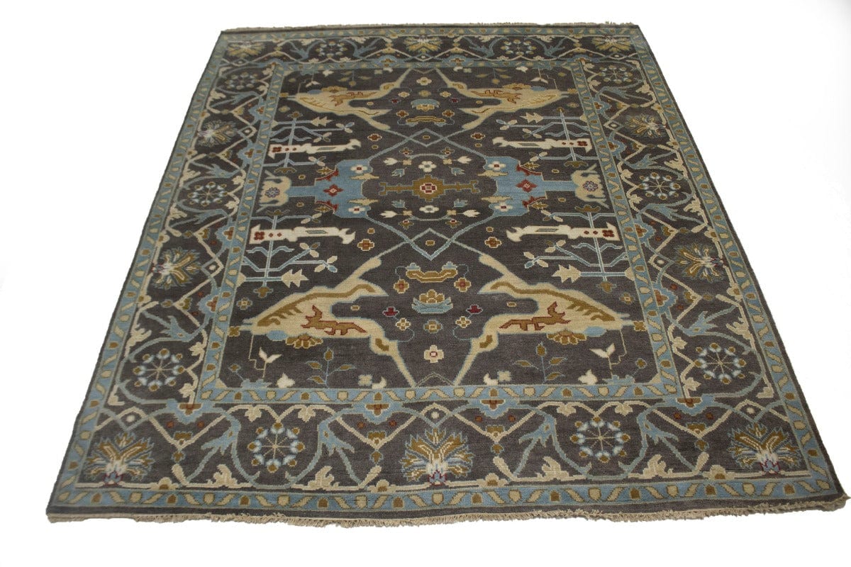 Muted Brownish Gray Floral 8X10 Oushak Oriental Rug